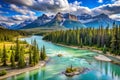 Athabasca River panorama in Alberta, Canada Royalty Free Stock Photo