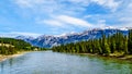 The Athabasca River seen from the Bridge of Maligne lake Road in Jasper national Park Royalty Free Stock Photo