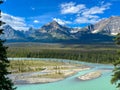 Athabasca River and surrounding mountains along the Ice Fields Parkway in Jasper National Park in Canada Royalty Free Stock Photo
