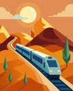 aThe train ss through the desert powered solely by the suns rays captured by its numerous solar panels.. Vector Royalty Free Stock Photo