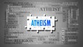 Atheism as a complex subject, related to important topics spreading around as a word cloud Royalty Free Stock Photo