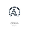 Atheism icon. Thin linear atheism outline icon isolated on white background from religion collection. Line vector atheism sign,