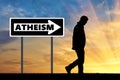 Atheist man and arrow sign atheism Royalty Free Stock Photo