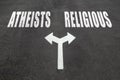 Atheists vs religious choice concept Royalty Free Stock Photo