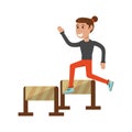 Athelete jumping barriers cartoon Royalty Free Stock Photo