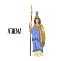 Athena, ancient Greek goddess of Wisdom, War, and Useful Arts. Mythology. Flat vector illustration. Isolated on white Royalty Free Stock Photo
