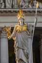 Athena Fountain Pallas-Athene-Brunnen in front of the Parliament during sunset, Vienna, Austria, closeup