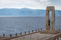 Athena goddess Statue and Monument to Vittorio Emanuele at Arena dello Stretto - Reggio Calabria, Italy Royalty Free Stock Photo