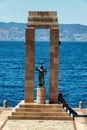 Athena goddess Statue and Monument to Vittorio Emanuele in Reggio Calabria Royalty Free Stock Photo