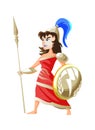 Athena greek goddess from ancient mythology. Female character with spear in armor. Woman with great power. Isolated Royalty Free Stock Photo