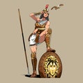 Athena vector illustration the ancient greek goddess of warfare, strategy and wisdom