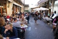 Athenians eating lunch at traditional tavernas in the city of Athens