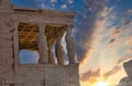 Athens, Acropolis, the Caryatids admire the sunset. Royalty Free Stock Photo