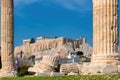 Athens Acropolis and columns of the Olympian Zeus temple Royalty Free Stock Photo