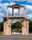 Arch of Hadrian known as HadrianÃ¢â¬â¢s Gate as gateway to Temple of Olympian Zeus, Olympieion, in ancient city center old town Royalty Free Stock Photo