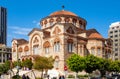 Holy Trinity Cathedral orthodox church - Agia Triada - in Piraeus port city in port quarter at Saronic Gulf of Aegean sea in broad Royalty Free Stock Photo