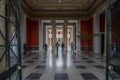 Athens, Attica / Greece - Mar 10, 2013: Entering into the Zappion Hall neo classical building, the black and white marbled floor a Royalty Free Stock Photo