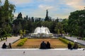 Athens, Attica, Greece. The marble fountain in front of the Zappeion Hall neoclassical building in the National Garden of Athens