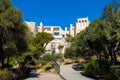 Panoramic view of Acropolis of Athens with Propylaea monumental gateway and Nike Athena temple in ancient city center in Athens,