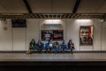 Athens, Attica - Greece - Travellers waiting for the local train at the Syntagma metro station platform