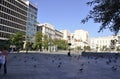 Athens, august 27th: Water Fountain and a lot of Pigeons of Kotzia Square from Athens in Greece