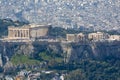 Athens in spring, view from hill, cityscape with Acropolis, streets and buildings, ancient urbal culture