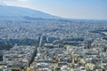 Athens in spring, view from hill, cityscape with streets and buildings, ancient urbal culture