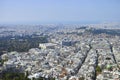 Athens in spring, view from hill, cityscape with streets and buildings, ancient urbal culture