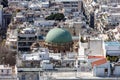 Athens city Greece and Dionisios Areopagitis church dome aerial view from Lycabettus mount