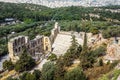 Athens city view from above, ruins of Odeon of Herodes Atticus at Acropolis, Greece. Ancient theater is famous landmark of Athens Royalty Free Stock Photo