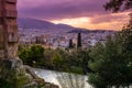 Athens cityscape  from Acropolis hill slope, sunset / sunrise time. Colorful cloudy sky Royalty Free Stock Photo