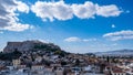 Athens, Greece, Aerial view of the city, Acropolis hill and Parthenon Royalty Free Stock Photo