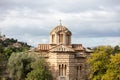 Athens, Greece. Aghios Athanasios church upper part in Thissio area, blue cloudy sky background