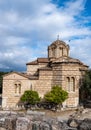 Athens, Greece. Aghios Athanasios church upper part in Thissio area, blue cloudy sky background