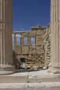 Architectural detail of the ruins of Erechtheion temple in Athens Acropolis Royalty Free Stock Photo