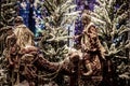 2018_01_03_Athens Greece -Biblical Christmas commerical display of wise men on cammels in front of trees and holiday nights