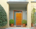 Athens Greece, contemporary house entrance with flowerpots