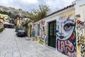 Street of the Plaka neighborhood of Athens, Greece Royalty Free Stock Photo