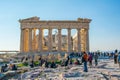 ATHENS, GREECE, DECEMBER 10, 2015: Many tourists visiting ancient temple Parthenon on Acropolis, Athens, Greece...IMAGE Royalty Free Stock Photo