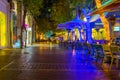 ATHENS, GREECE, DECEMBER 10, 2015: night view of Ermou Street in Athens, Greece. Ermou Street is a one and a half Royalty Free Stock Photo