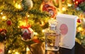 Still life of Dior perfume in front of the Christmas tree Royalty Free Stock Photo