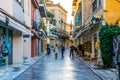 ATHENS, GREECE, DECEMBER 10, 2015: View of Adrianu shopping street - the most important tourist street in the historical