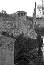 Athens Greece, Erechtheion temple on acropolis hill over roman winds tower Royalty Free Stock Photo