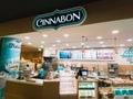 Athens, Greece - February, 11 2020: Cinnabon Bakery shop in Athens International Airport Eleftherios Venizelos. Cinnabon