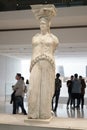 ATHENS, GREECE - FEBRUARY 25, 2016: Interior view of the new Acropolis museum in Athens. Caryatids sculptures Royalty Free Stock Photo
