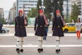 ATHENS, GREECE - Greek soldiers Evzones (or Evzoni) dressed in service uniform Royalty Free Stock Photo