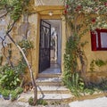 Athens Greece, house entrance at Anafiotika, an old neighborhood under acropolis Royalty Free Stock Photo