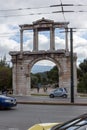 ATHENS, GREECE - JANUARY 20 2017: Amazing view of Arch of Hadrian in Athens, Greece