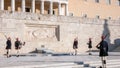 Evzones - presidential ceremonial guards in the Tomb of the Unknown Soldier at the Greek Parliament Royalty Free Stock Photo