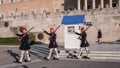 Evzones - presidential ceremonial guards in the Tomb of the Unknown Soldier at the Greek Parliament Royalty Free Stock Photo